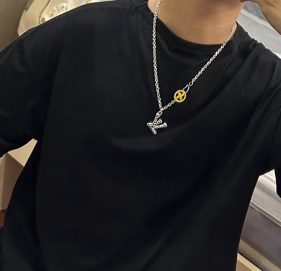 Louis Vuitton Silver 'LV' Charm Necklace
